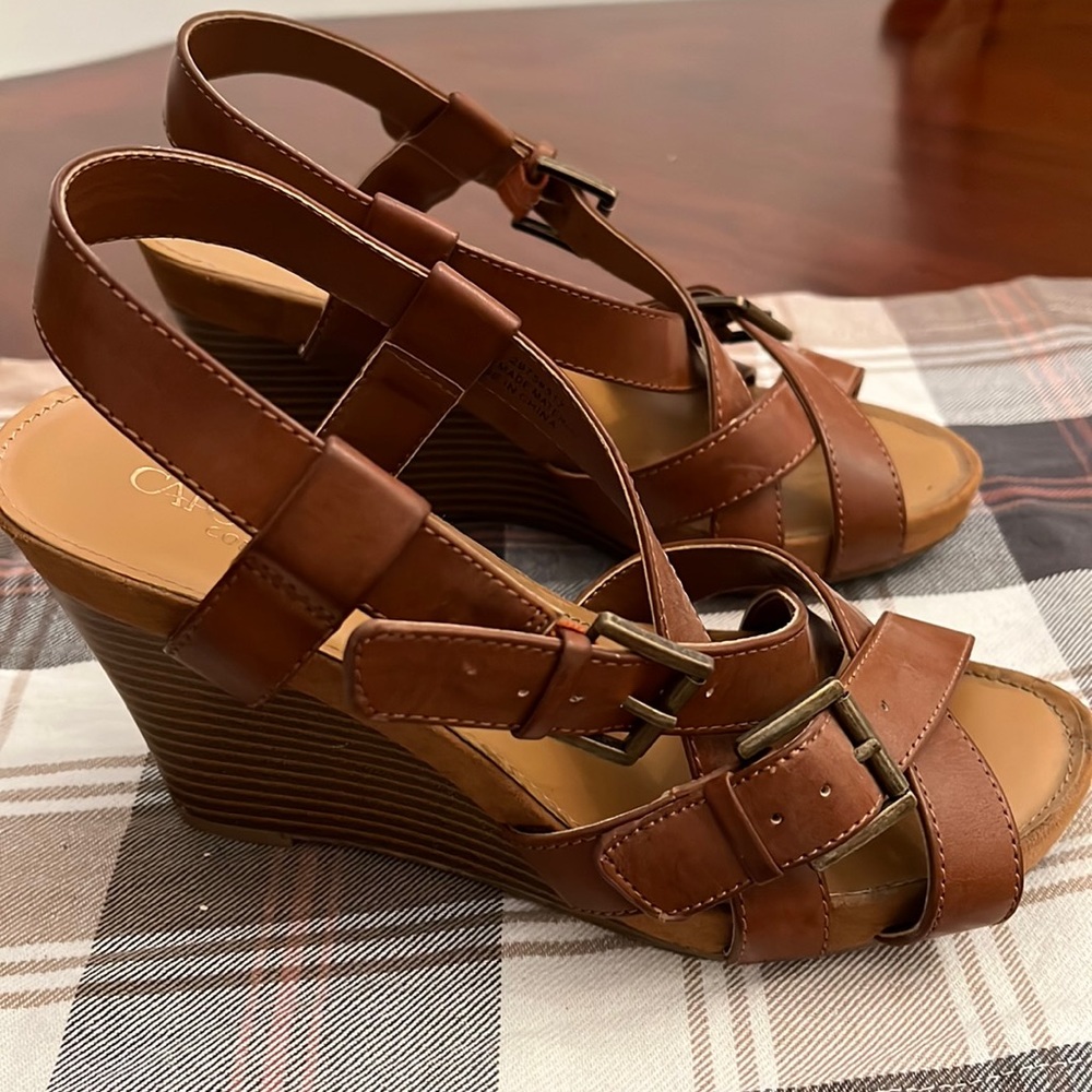 Brown summer wedge shoes